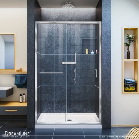 DreamLine Infinity-Z 44-48 in. W x 72 in. H Semi-Frameless Sliding Shower Door, Clear Glass