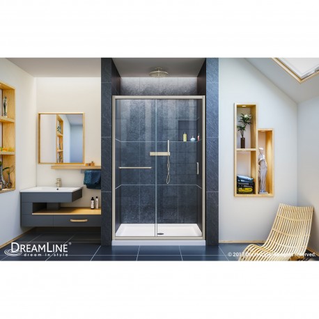 DreamLine Infinity-Z 44-48 in. W x 72 in. H Semi-Frameless Sliding Shower Door, Clear Glass