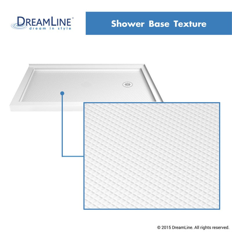 DreamLine SlimLine 36 in. D x 60 in. W x 2 3/4 in. H Right Drain Double Threshold Shower Base in White - BNGBath