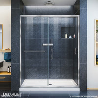 Thumbnail for DreamLine Infinity-Z 36 in. D x 60 in. W x 74 3/4 in. H Clear Sliding Shower Door W/Center Drain White Base - BNGBath