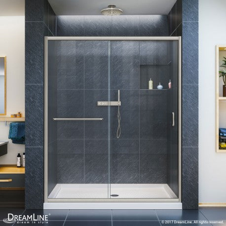 DreamLine Infinity-Z 36 in. D x 60 in. W x 74 3/4 in. H Clear Sliding Shower Door W/Center Drain White Base - BNGBath