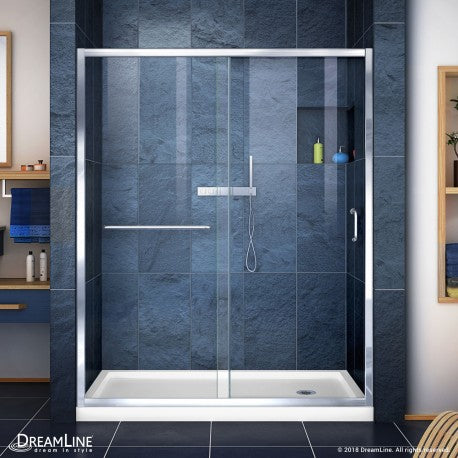 DreamLine Infinity-Z 36 in. D x 60 in. W x 74 3/4 in. H Clear Sliding Shower Door W/Right Hand Drain White Base - BNGBath