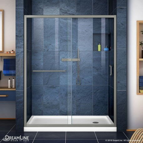 DreamLine Infinity-Z 36 in. D x 60 in. W x 74 3/4 in. H Clear Sliding Shower Door W/Right Hand Drain White Base - BNGBath