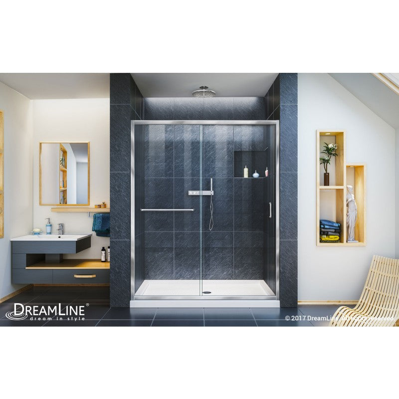 DreamLine Infinity-Z 36 in. D x 60 in. W x 74 3/4 in. H Clear Sliding Shower Door W/Center Drain White Base - BNGBath