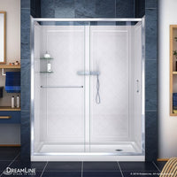 Thumbnail for DreamLine Infinity-Z Clear Sliding Shower Door, Right Drain Base and Backwalls - BNGBath