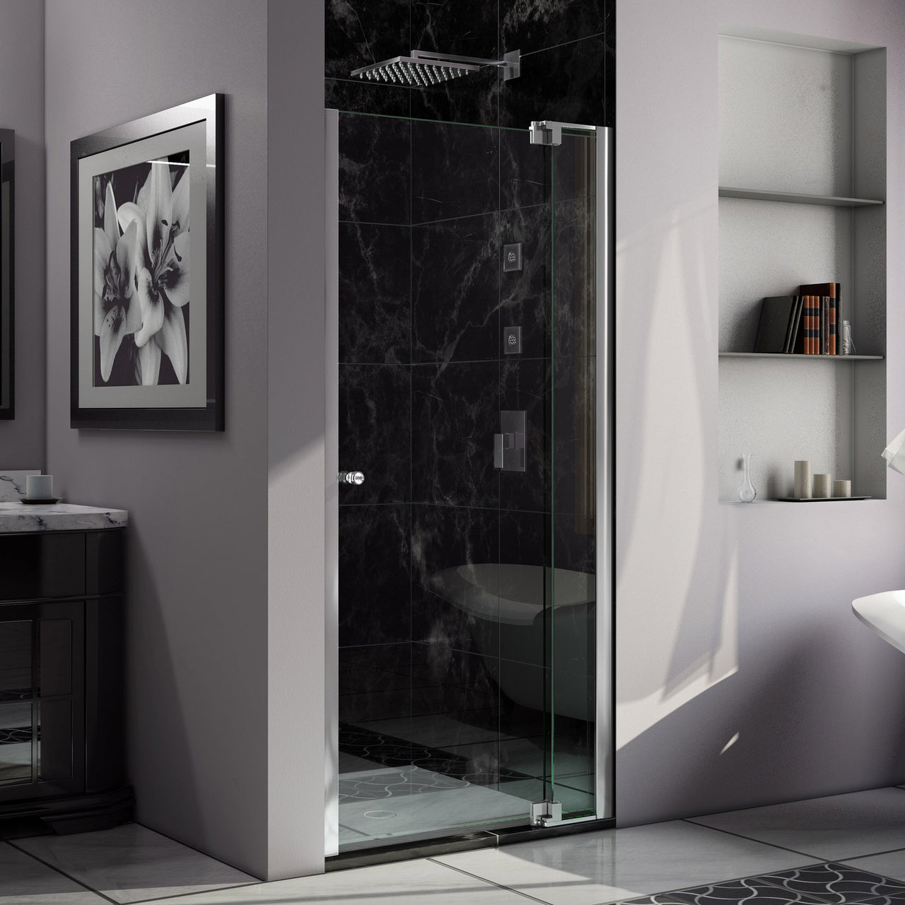 DreamLine Allure 32-33 in. W x 73 in. H Frameless Pivot Shower Door - BNGBath