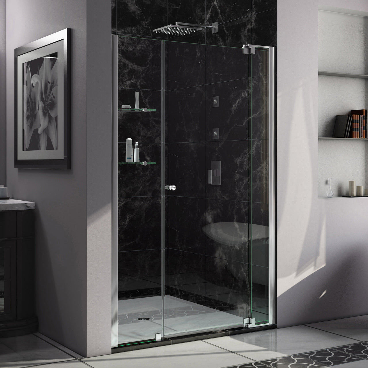 DreamLine Allure 49-50 in. W x 73 in. H Frameless Pivot Shower Door - BNGBath