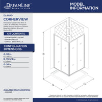 Thumbnail for DreamLine Cornerview 36 in. D x 36 in. W x 76 3/4 in. H Framed Sliding Shower Enclosure, Shower Base and QWALL-4 Acrylic Backwall Kit - BNGBath