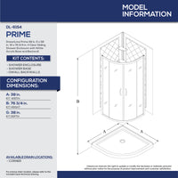 Thumbnail for DreamLine Prime 38 in. x 38 in. x 76 3/4 in. H Sliding Shower Enclosure, Shower Base and QWALL-4 Acrylic Backwall Kit, Frosted Glass - BNGBath