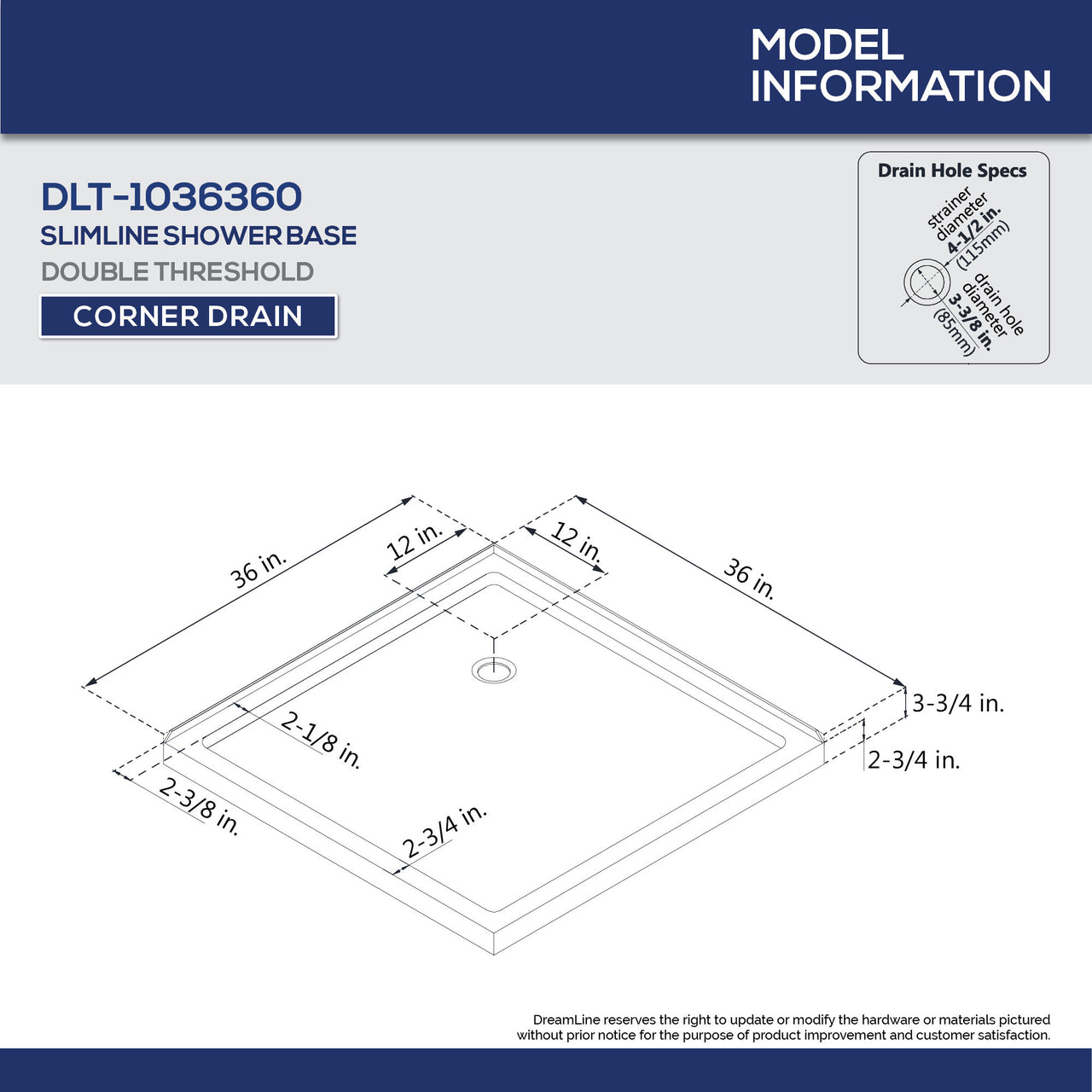 DreamLine Cornerview 36 in. D x 36 in. W x 74 3/4 in. H Framed Sliding Shower Enclosure and SlimLine Shower Base Kit - BNGBath