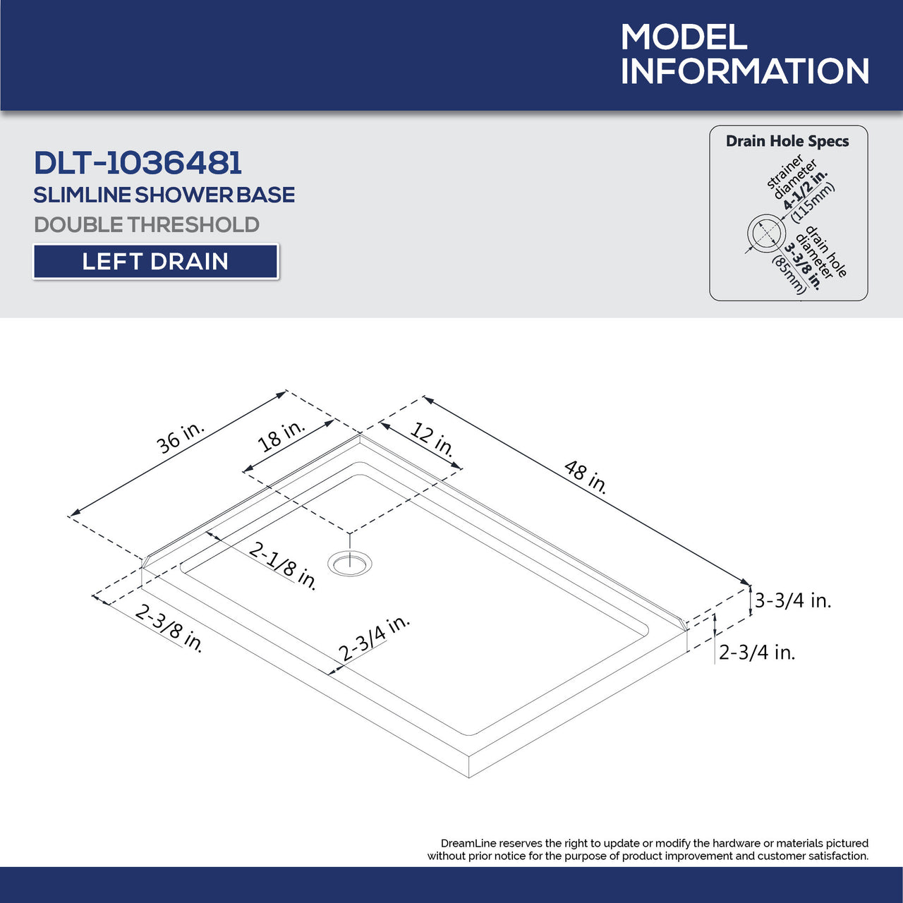 DreamLine Flex 36 in. D x 48 in. W x 74 3/4 in. H Semi-Frameless Pivot Shower Enclosure and SlimLine Shower Base Kit - BNGBath