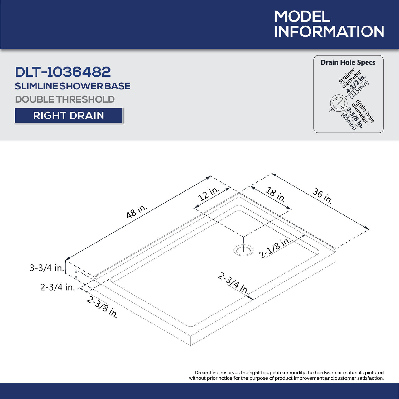 DreamLine Flex 36 in. D x 48 in. W x 74 3/4 in. H Semi-Frameless Pivot Shower Enclosure and SlimLine Shower Base Kit - BNGBath