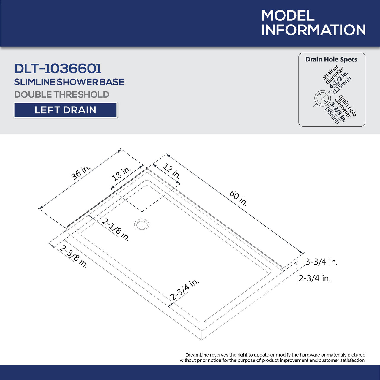 DreamLine Flex 36 in. D x 60 in. W x 74 3/4 in. H Semi-Frameless Pivot Shower Enclosure and SlimLine Shower Base Kit - BNGBath