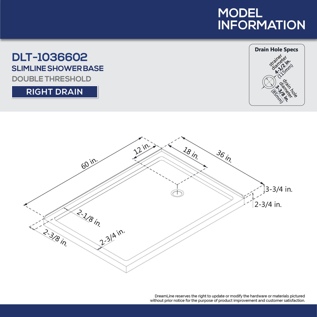 DreamLine Flex 36 in. D x 60 in. W x 74 3/4 in. H Semi-Frameless Pivot Shower Enclosure and SlimLine Shower Base Kit - BNGBath