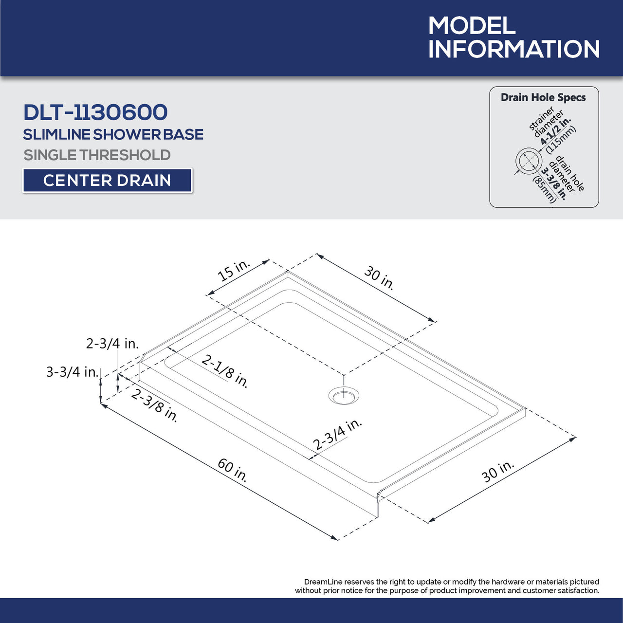 DreamLine Aqua Ultra 30 in. D x 60 in. W x 74 3/4 in. H Frameless Hinged Shower Door and SlimLine Shower Base Kit - BNGBath