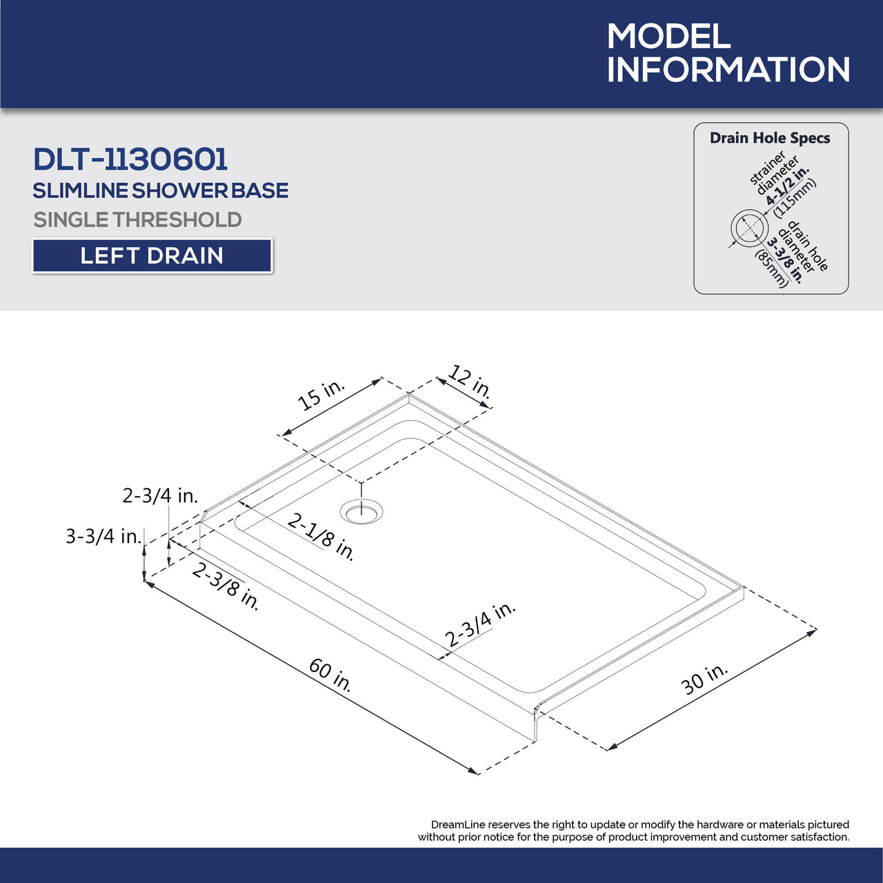 DreamLine 30 in. D x 60 in. W x 75 5/8 in. H SlimLine Single Threshold Shower Base and QWALL-3 Acrylic Backwall Kit - BNGBath