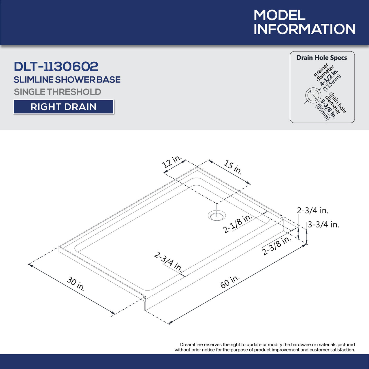 DreamLine Aqua Ultra 30 in. D x 60 in. W x 74 3/4 in. H Frameless Hinged Shower Door and SlimLine Shower Base Kit - BNGBath