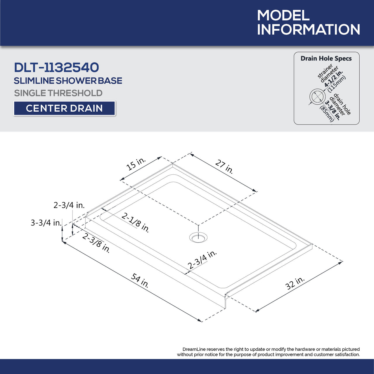 DreamLine Encore 32 in. D x 54 in. W x 78 3/4 in. H Semi-Frameless Bypass Sliding Shower Door and SlimLine Shower Base Kit - BNGBath