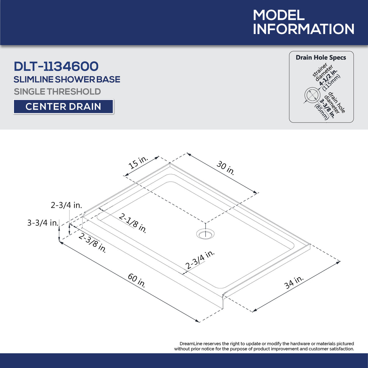 DreamLine Encore 34 in. D x 60 in. W x 78 3/4 in. H Semi-Frameless Bypass Sliding Shower Door and SlimLine Shower Base Kit - BNGBath