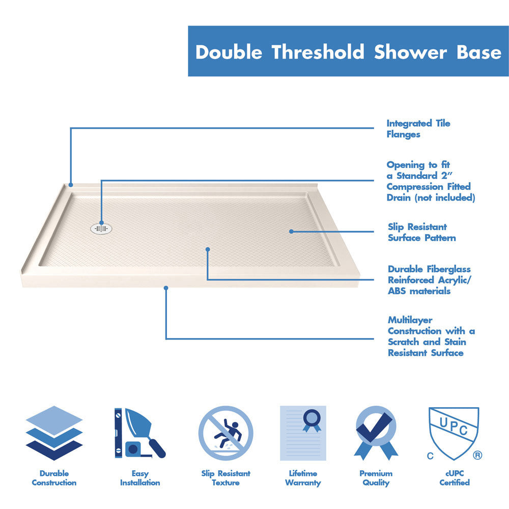 DreamLine Flex 36 in. D x 60 in. W x 74 3/4 in. H Semi-Frameless Pivot Shower Enclosure and SlimLine Shower Base Kit - BNGBath