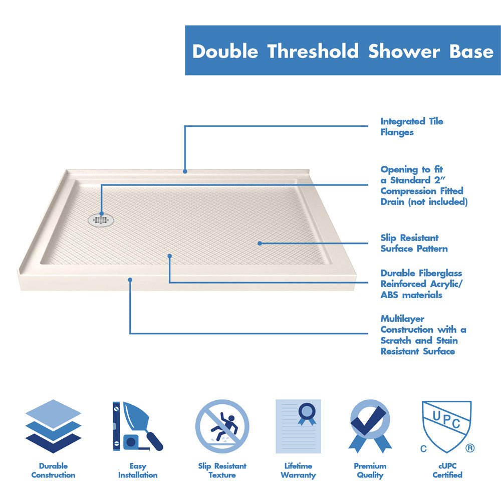 DreamLine Flex 36 in. D x 48 in. W x 74 3/4 in. H Semi-Frameless Pivot Shower Enclosure and SlimLine Shower Base Kit - BNGBath