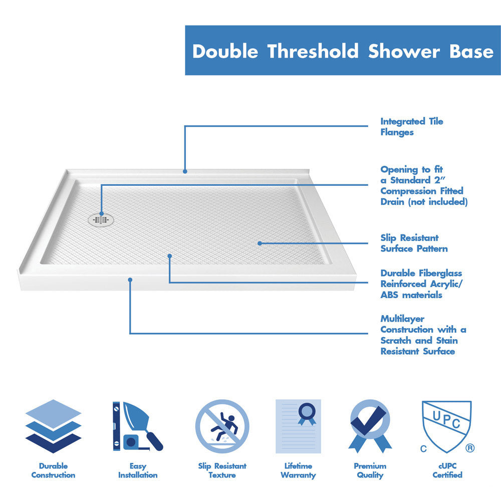 DreamLine Flex 36 in. D x 48 in. W x 74 3/4 in. H Semi-Frameless Pivot Shower Enclosure and SlimLine Shower Base Kit - BNGBath