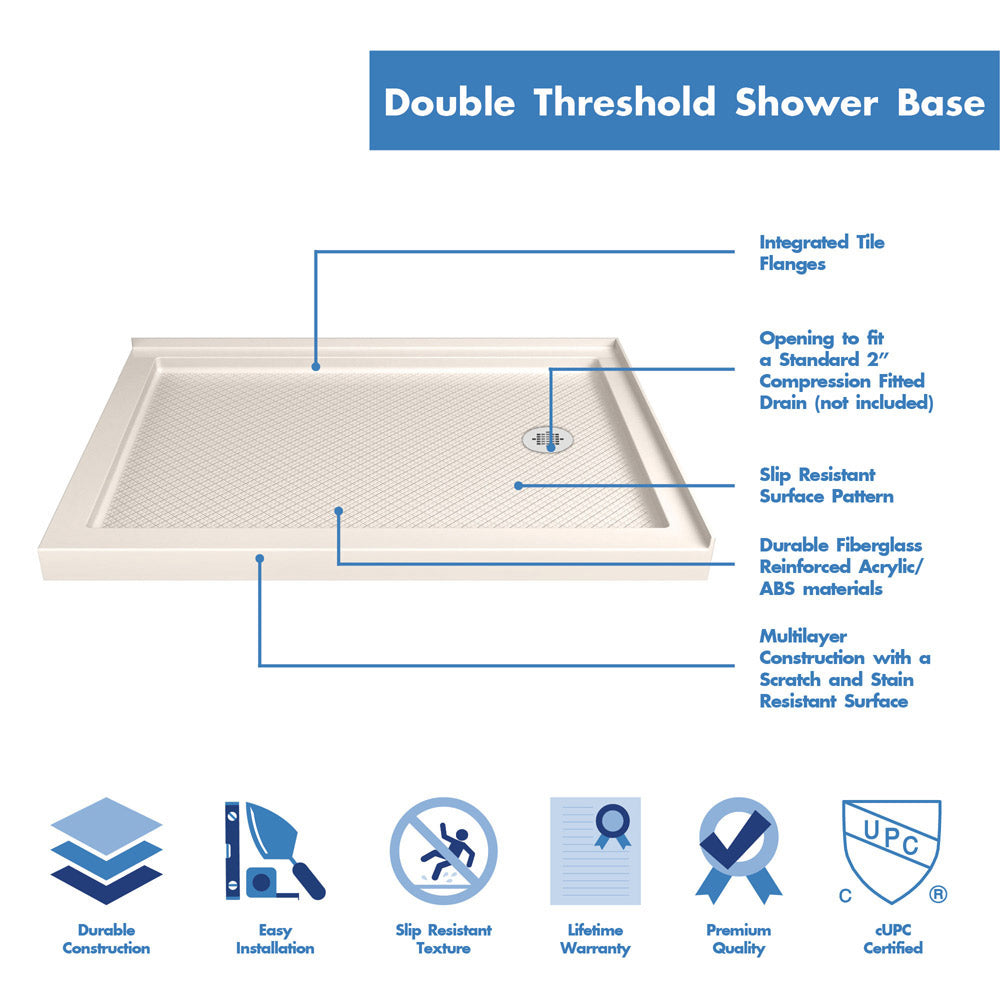 DreamLine Flex 36 in. D x 48 in. W x 74 3/4 in. H Semi-Frameless Pivot Shower Enclosure and SlimLine Shower Base Kit - BNGBath