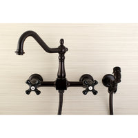 Thumbnail for Kingston Brass KS1248PKXBS Duchess Wall Mount Bridge Kitchen Faucet with Brass Sprayer - BNGBath