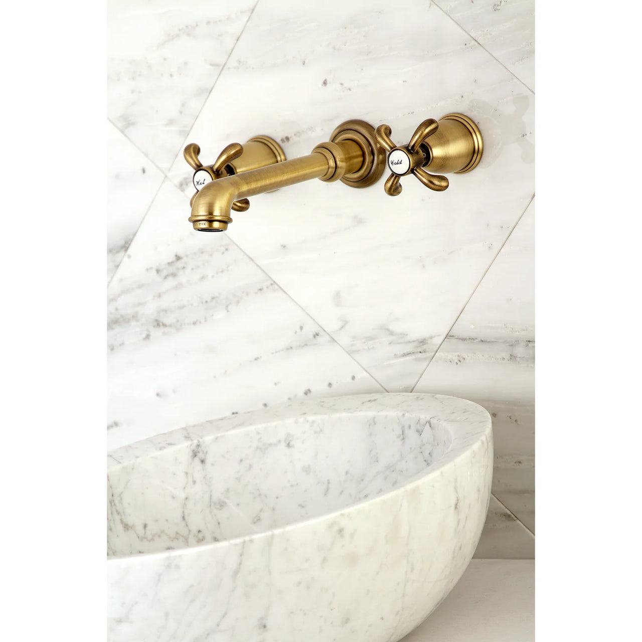 Kingston Brass KS7122TX 8-Inch Center Wall Mount Bathroom Faucet, Polished Brass - BNGBath