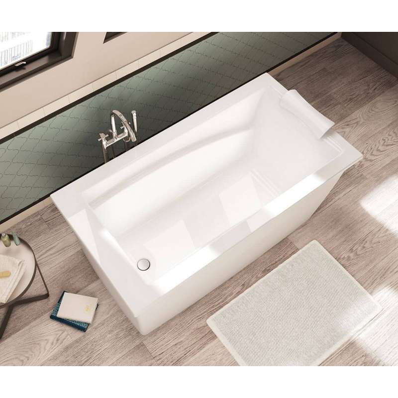 60in X 32in X 23in Rectangular Acrylic Freestanding Soaking Bathtub With End Drain, In White - BNGBath