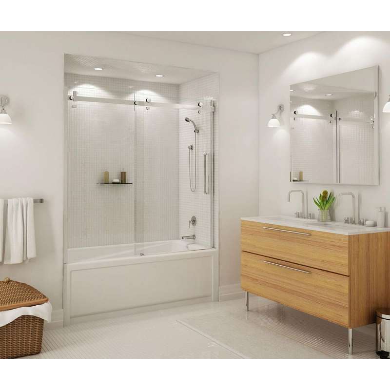 Chrome HALO Frameless Slider Tub Door With Clear Glass By Maax 56.5 To 59in X 59in - BNGBath