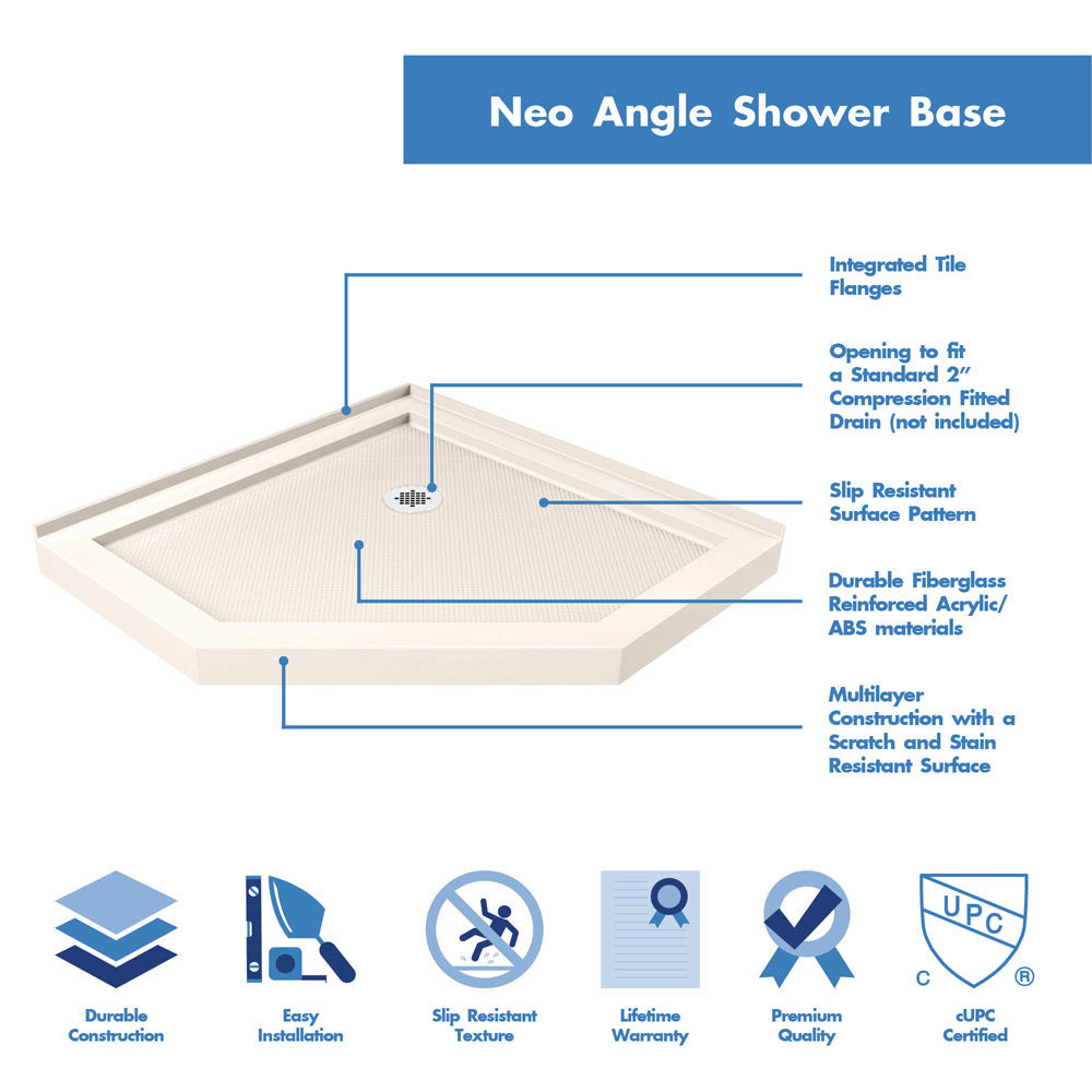 DreamLine Prism 42 in. x 42 in. x 74 3/4 in. H Frameless Pivot Shower Enclosure and SlimLine Shower Base Kit - BNGBath