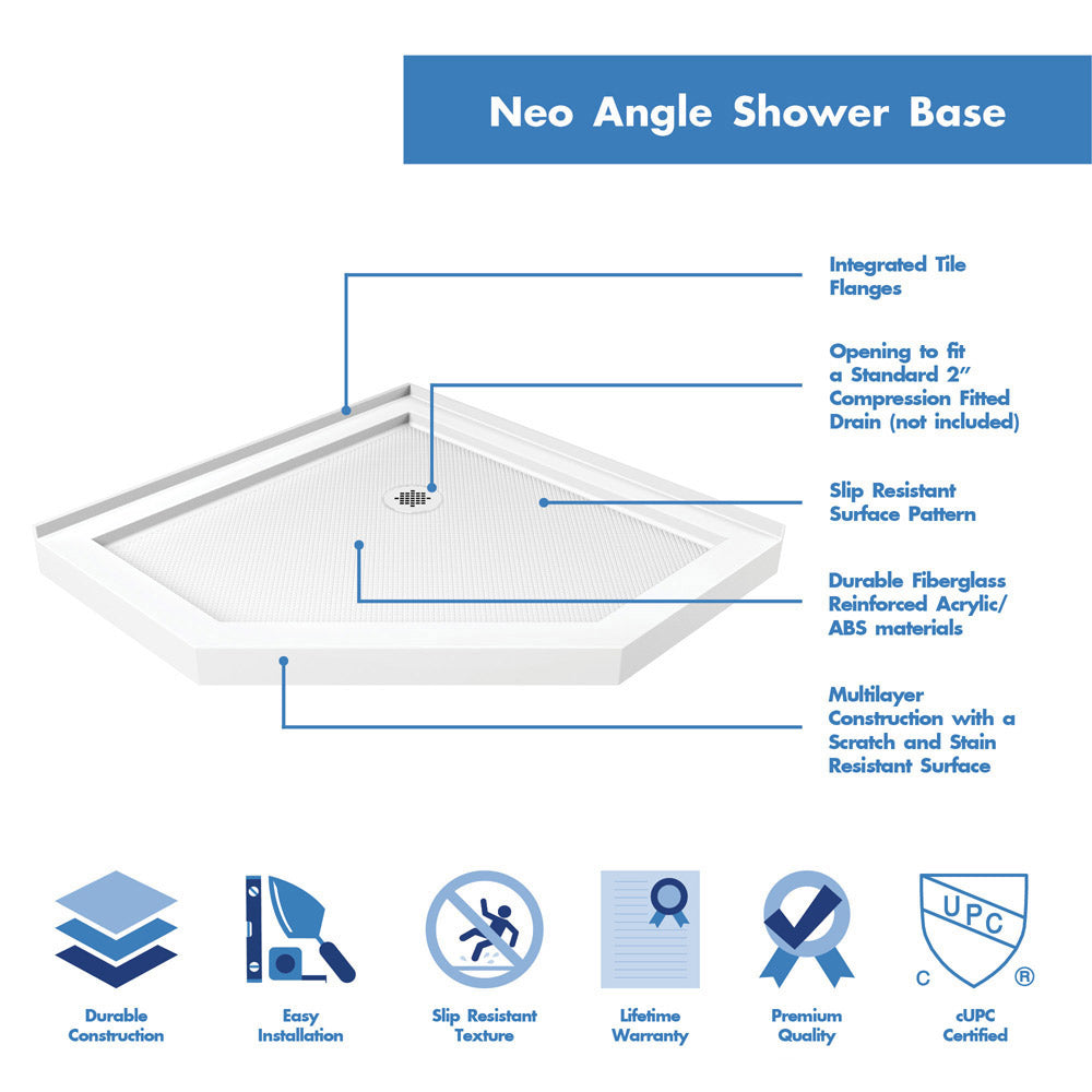 DreamLine Prism Lux 42 in. x 42 in. x 74 3/4 in. H Frameless Hinged Shower Enclosure and SlimLine Shower Base Kit - BNGBath