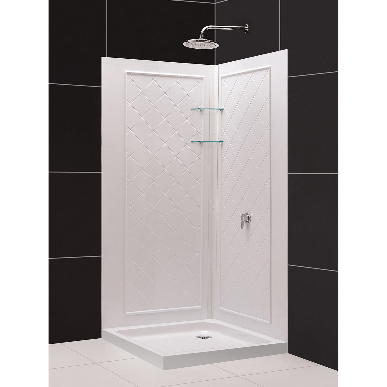 DreamLine Cornerview 36 in. D x 36 in. W x 76 3/4 in. H Framed Sliding Shower Enclosure, Shower Base and QWALL-4 Acrylic Backwall Kit - BNGBath