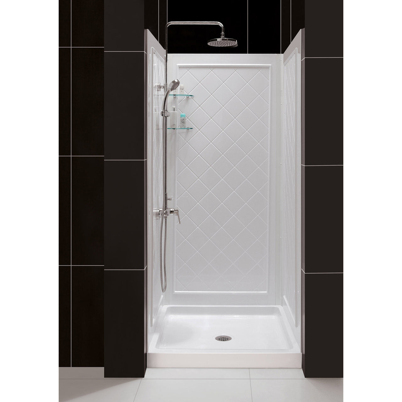 DreamLine 36 in. D x 36 in. W x 76 3/4 in. H SlimLine Single Threshold Shower Base and QWALL-5 Acrylic Backwall Kit - BNGBath