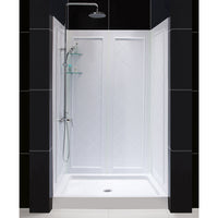 Thumbnail for DreamLine 34 in. D x 48 in. W x 76 3/4 in. H SlimLine Single Threshold Shower Base and QWALL-5 Acrylic Backwall Kit - BNGBath