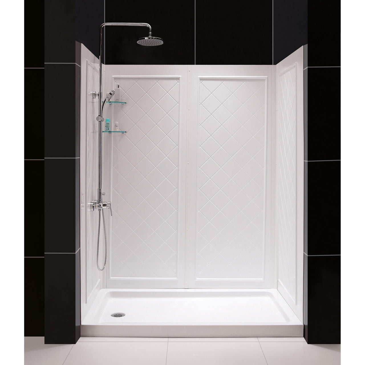 DreamLine Flex 32 in. D x 60 in. W x 76 3/4 in. H Semi-Frameless Pivot Shower Door, SlimLine Shower Base and Backwall Kit - BNGBath