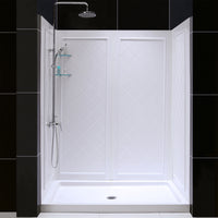 Thumbnail for DreamLine 34 in. D x 60 in. W x 76 3/4 in. H SlimLine Single Threshold Shower Base and QWALL-5 Acrylic Backwall Kit - BNGBath