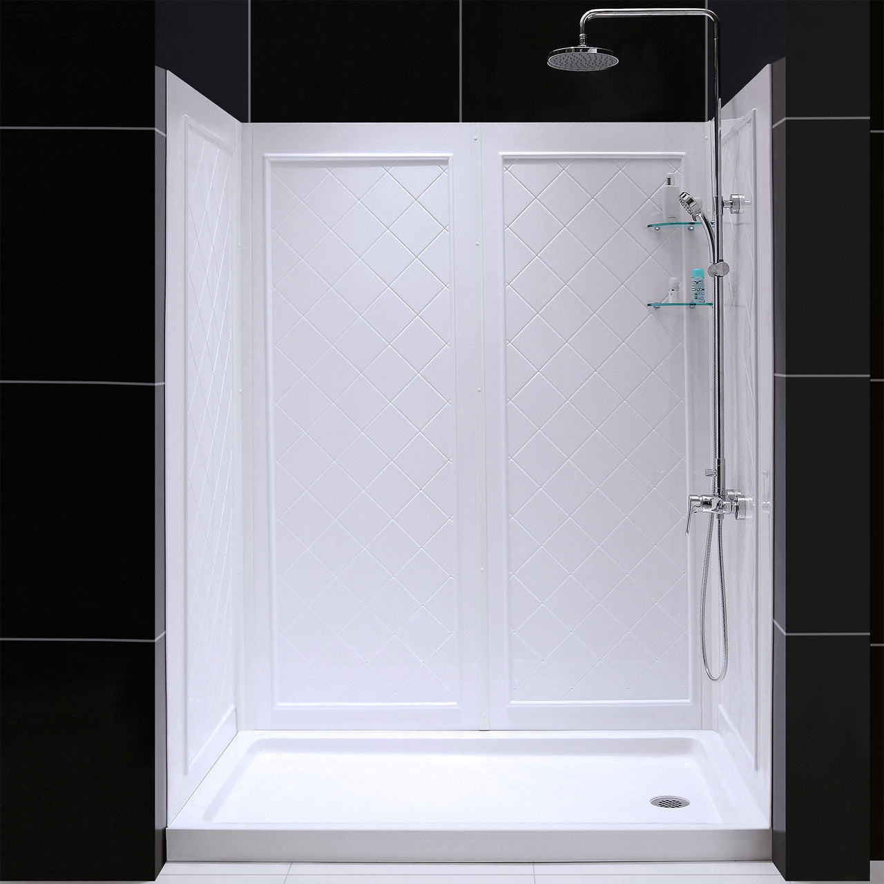 DreamLine 36 in. D x 60 in. W x 76 3/4 in. H SlimLine Single Threshold Shower Base and QWALL-5 Acrylic Backwall Kit - BNGBath