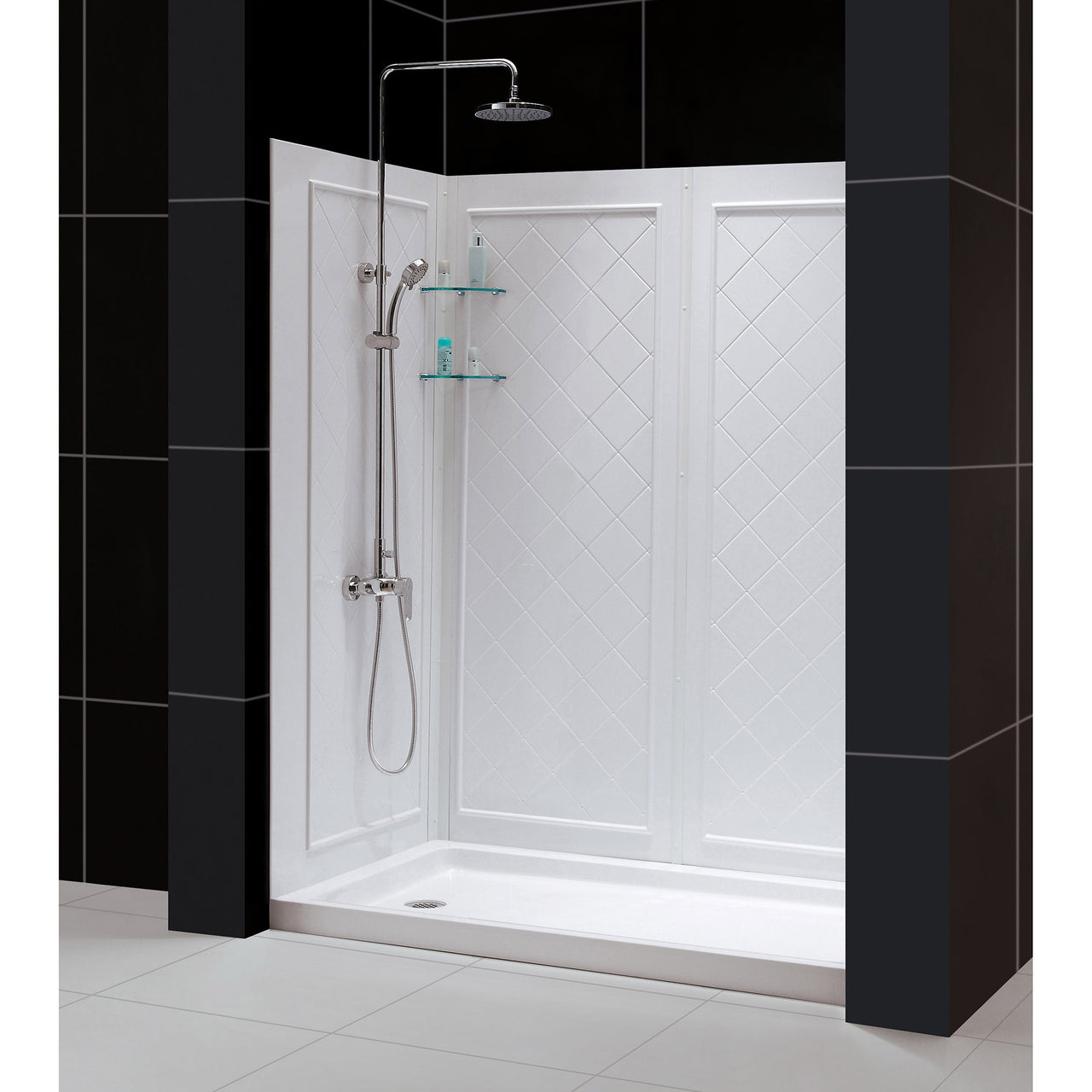 DreamLine 36 in. D x 60 in. W x 76 3/4 in. H SlimLine Single Threshold Shower Base and QWALL-5 Acrylic Backwall Kit - BNGBath