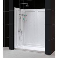 Thumbnail for DreamLine 36 in. D x 60 in. W x 76 3/4 in. H SlimLine Single Threshold Shower Base and QWALL-5 Acrylic Backwall Kit - BNGBath