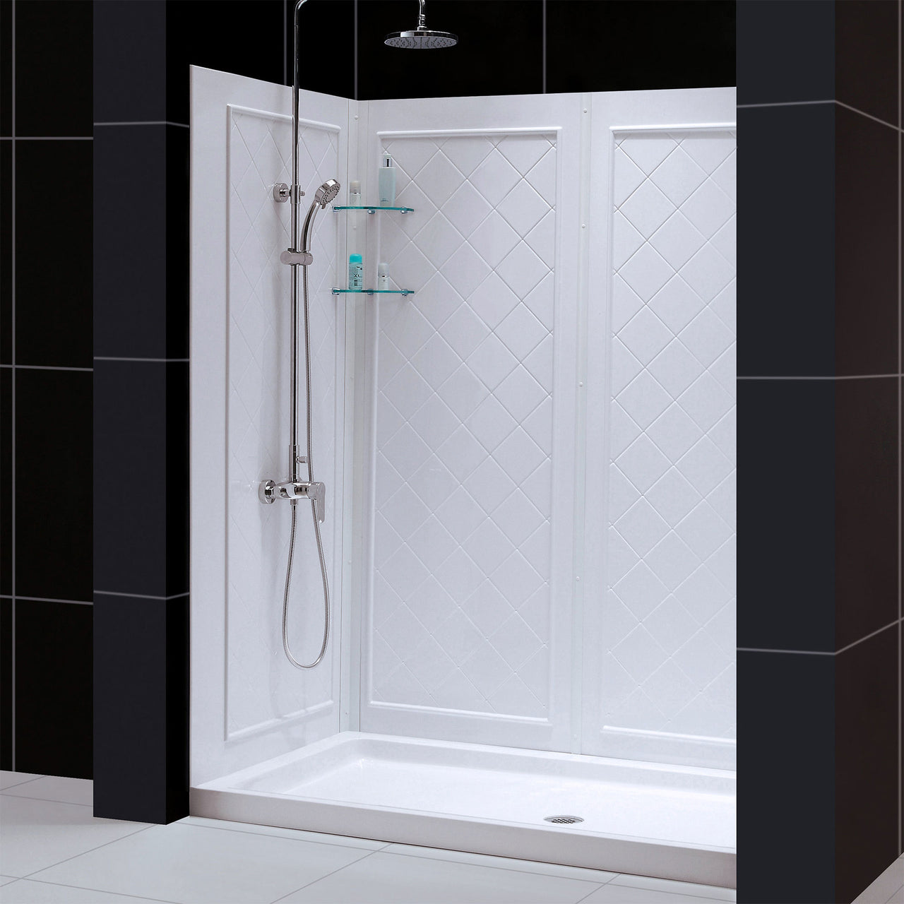 DreamLine 34 in. D x 60 in. W x 76 3/4 in. H SlimLine Single Threshold Shower Base and QWALL-5 Acrylic Backwall Kit - BNGBath