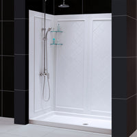 Thumbnail for DreamLine 34 in. D x 60 in. W x 76 3/4 in. H SlimLine Single Threshold Shower Base and QWALL-5 Acrylic Backwall Kit - BNGBath