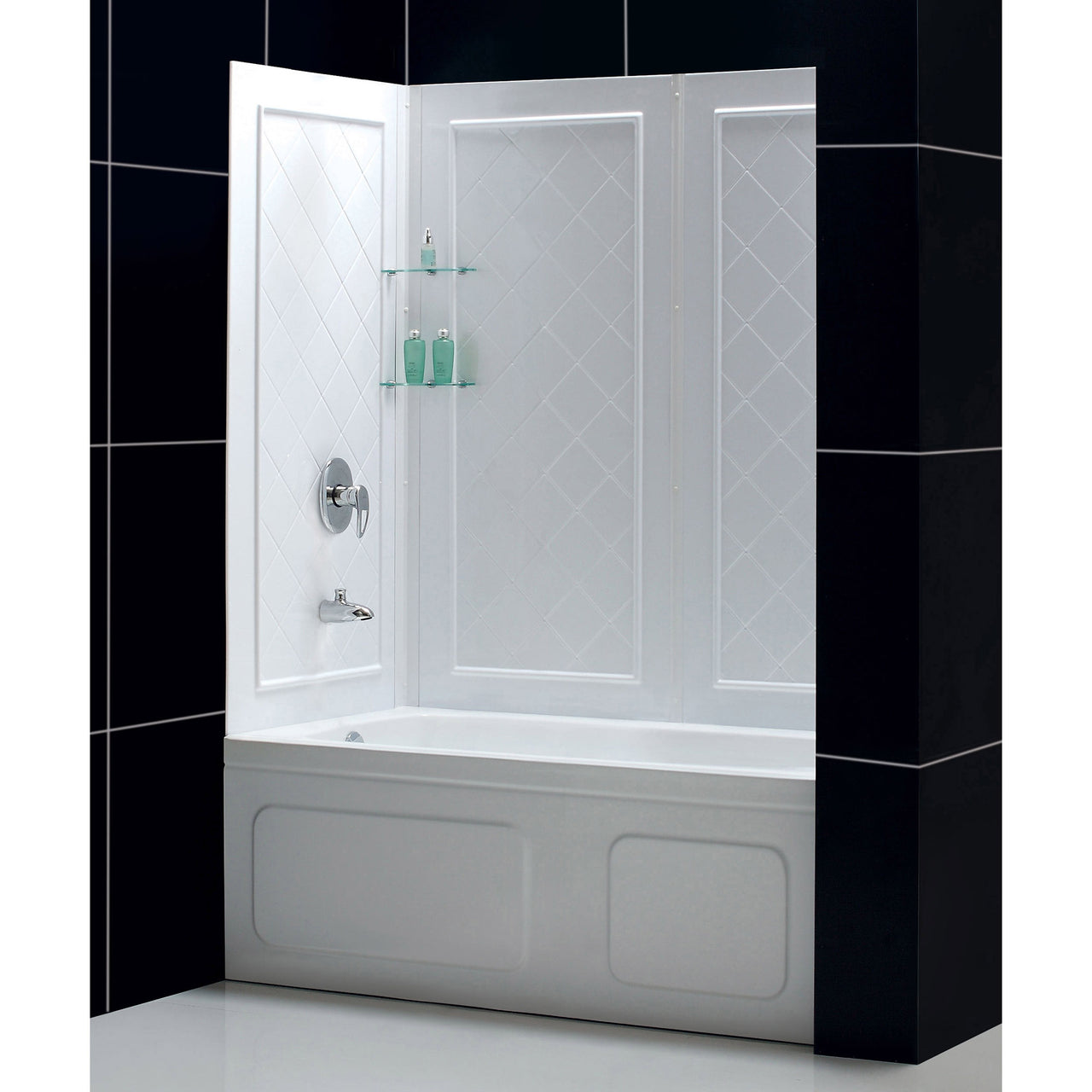 DreamLine Infinity-Z 56-60 in. W x 60 in. H Semi-Frameless Sliding Tub Door and QWALL-Tub Acrylic Backwall Kit, Clear Glass - BNGBath