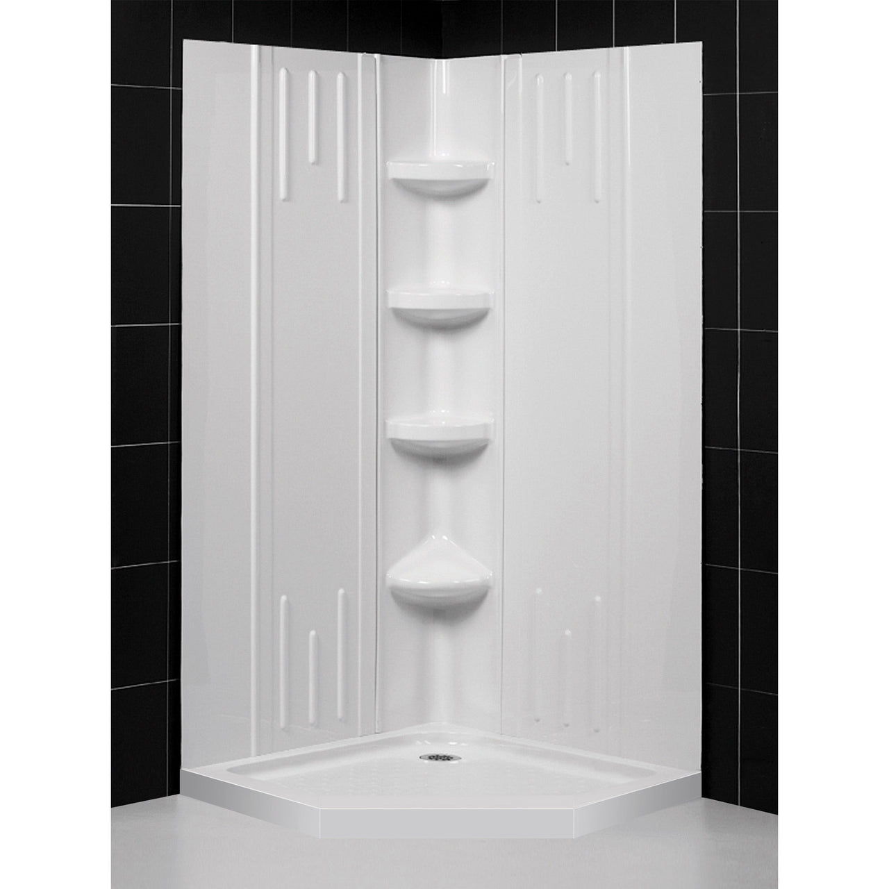 DreamLine 38 in. x 38 in. x 75 5/8 in. H SlimLine Neo-Angle Shower Base and QWALL-2 Acrylic Backwall Kit - BNGBath