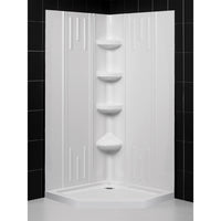 Thumbnail for DreamLine 38 in. x 38 in. x 75 5/8 in. H SlimLine Neo-Angle Shower Base and QWALL-2 Acrylic Backwall Kit - BNGBath