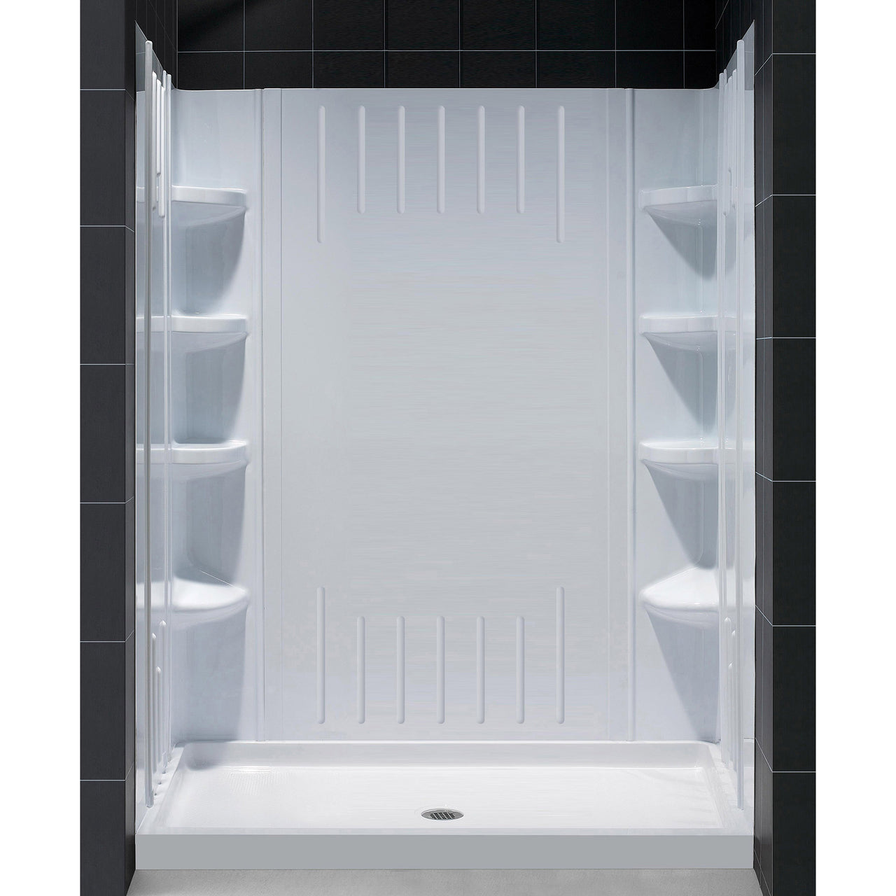 DreamLine 30 in. D x 60 in. W x 75 5/8 in. H SlimLine Single Threshold Shower Base and QWALL-3 Acrylic Backwall Kit - BNGBath