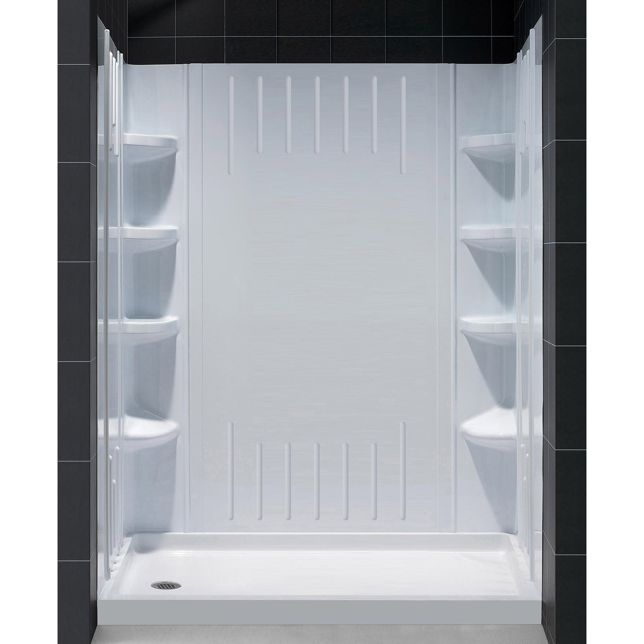 DreamLine 36 in. D x 60 in. W x 75 5/8 in. H SlimLine Single Threshold Shower Base and QWALL-3 Acrylic Backwall Kit - BNGBath