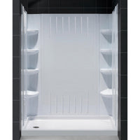 Thumbnail for DreamLine 30 in. D x 60 in. W x 75 5/8 in. H SlimLine Single Threshold Shower Base and QWALL-3 Acrylic Backwall Kit - BNGBath