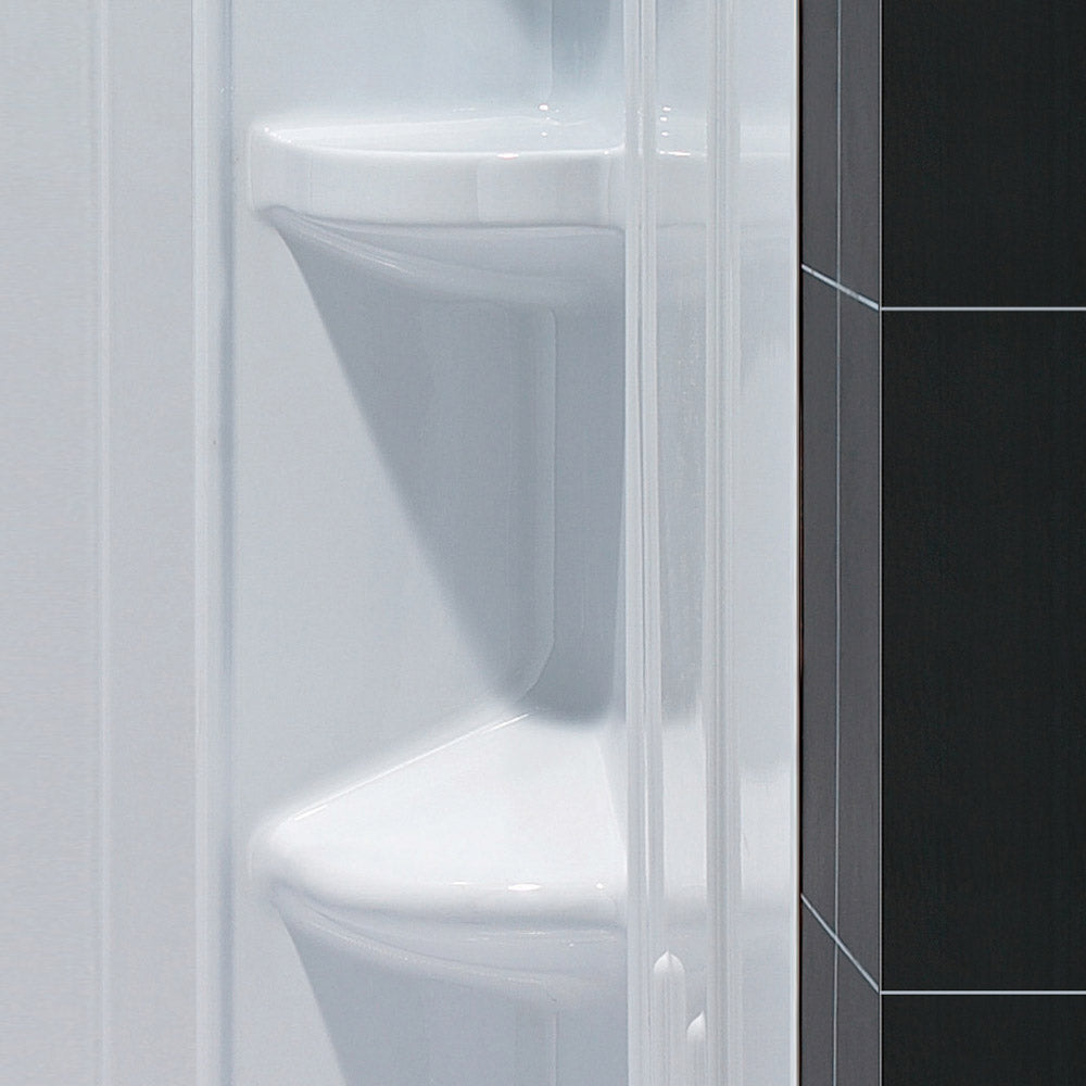 DreamLine 42 in. x 42 in. x 75 5/8 in. H SlimLine Neo-Angle Shower Base and QWALL-2 Acrylic Backwall Kit - BNGBath